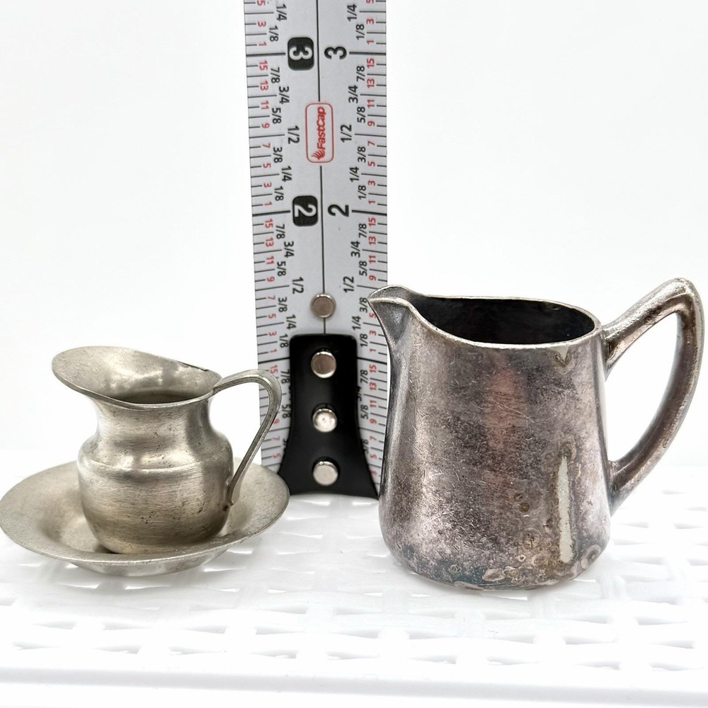 Vintage Mini Pewter & Silverplate Creamer Lot Trinkets Typesetter Case Smalls - Picture 2 of 16